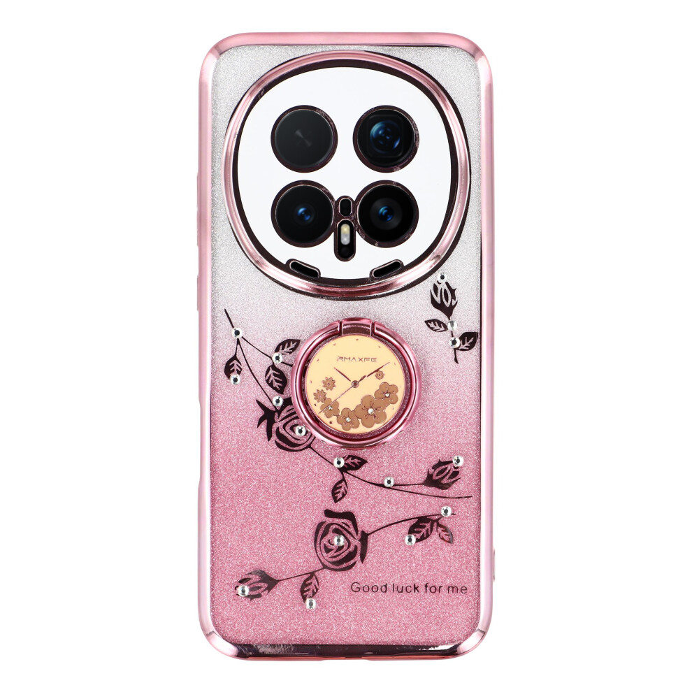 (Rose ) Kadem For Honor Magic8 Pro 5G Case Ring Kickstand Tpu Flowers Phone Cover Gradient Glitter Gold 6914297421797