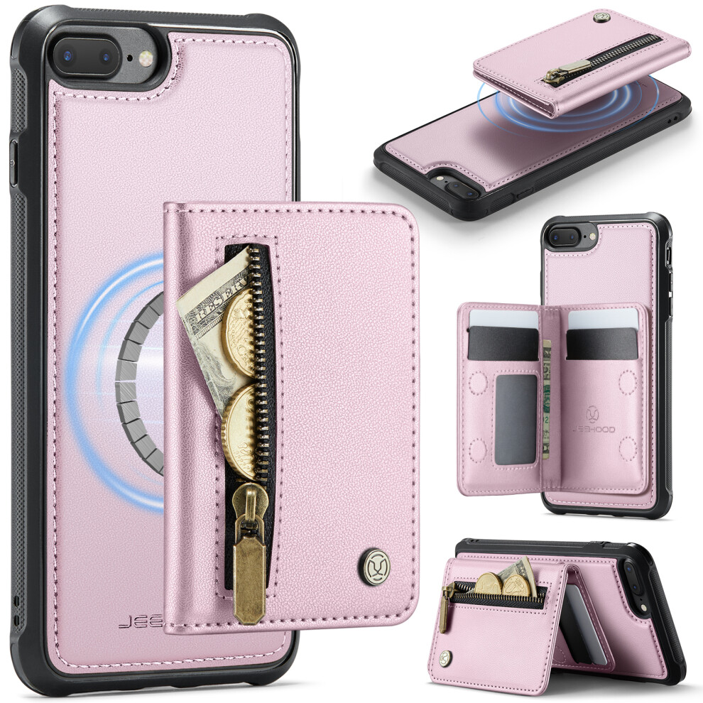 (Pink) Jeehood For Iphone 8 Plus 5.5 Inch / Iphone 7 Plus 5.5 Inch Case J12 Magnetic Detachable Zipper Wallet Kickstand Leathe Pink 6914296800647