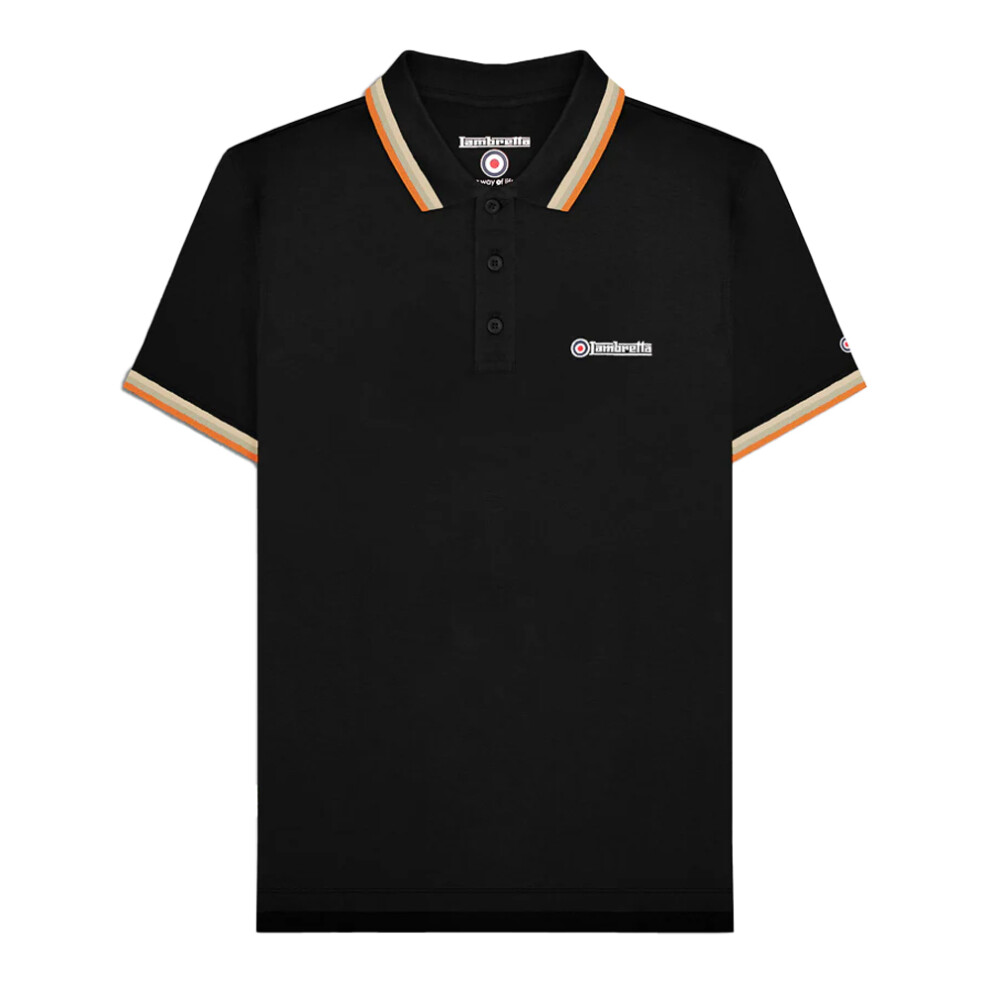 Lambretta (L, /Stone/Cashew/Orange) Mens Triple Tipped Polo Shirt Black