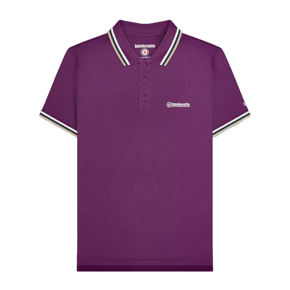 Lambretta (M, Winter Bloom/White/Navy/Cashew) Mens Triple Tipped Polo Shirt White
