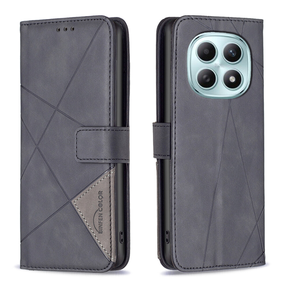 (Black) Binfen Color For Xiaomi Poco M8 Pro 5G / Redmi Note 15 Pro+ 5G (Global) Phone Case Wallet Stand Geometry Imprinted Leat Black 6914293299215