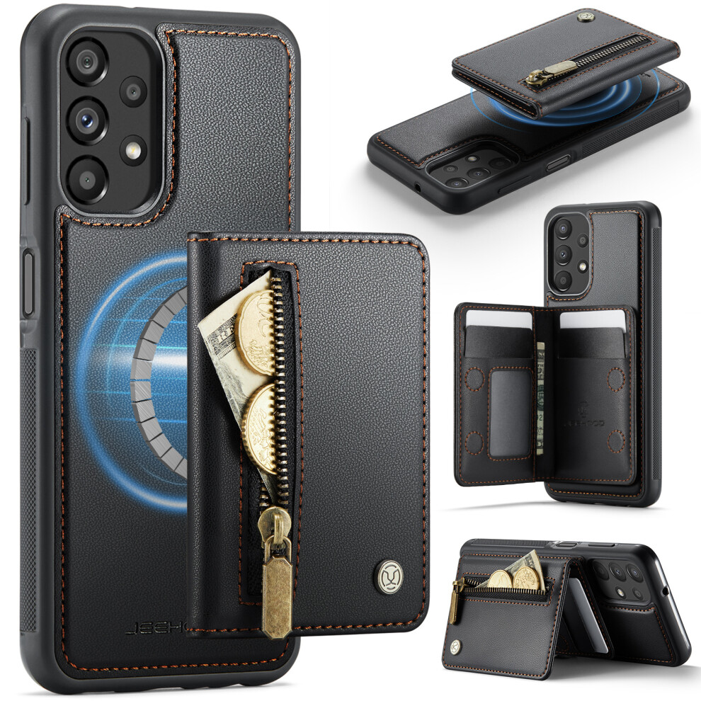 (Black) Jeehood For Samsung Galaxy A13 4G / Galaxy A04s 4G (164.7Mm) / Galaxy A13 5G Case J12 Magnetic Detachable Zipper Wallet Black 6914295446501