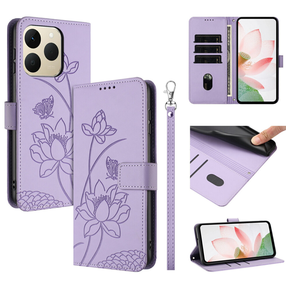 (Purple) For Realme 15T 5G Case Wallet Stand Lotus Imprint Leather Phone Cover With Wrist Strap Purple 6914299709503