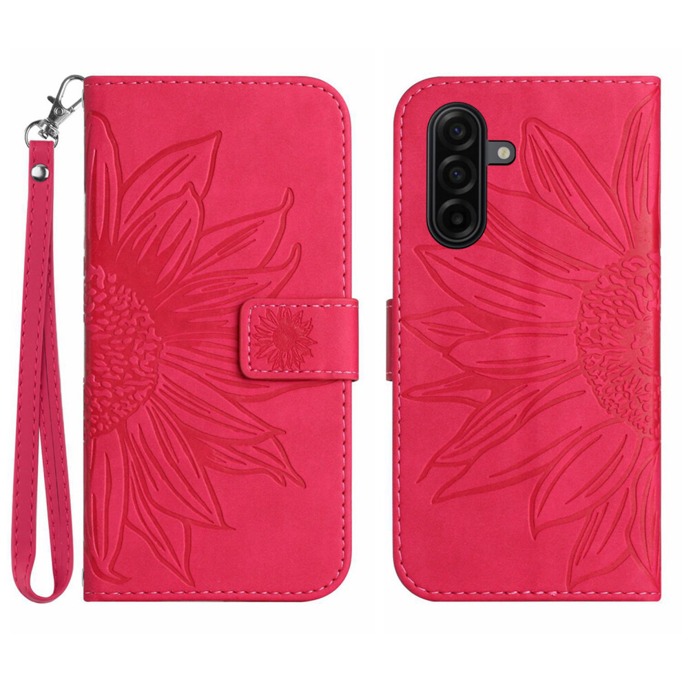 (Rose) For Samsung Galaxy S26 Case Sunflower Imprint Leather Wallet Phone Cover With Wrist Strap 6914299721291
