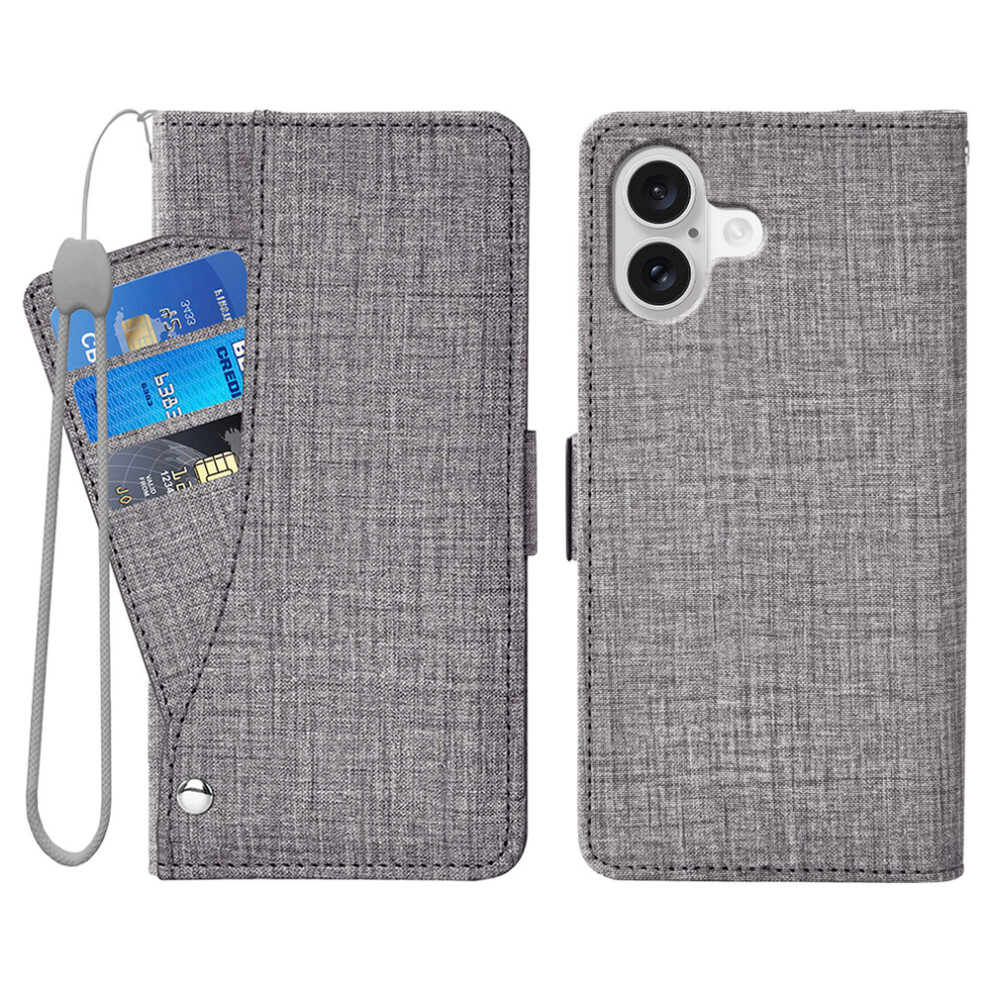 (Grey) For Iphone 17 Case Jean Cloth Texture Pu Leather Wallet Phone Cover With Rotating Card Slots Grey 6914293583260