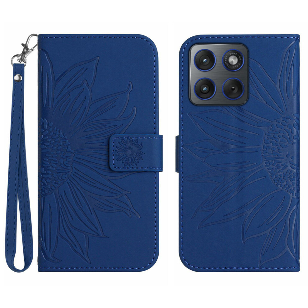 (Sapphire) For Motorola Edge 70 5G Case Sunflower Imprint Leather Wallet Phone Cover With Wrist Strap Blue 6914299082941