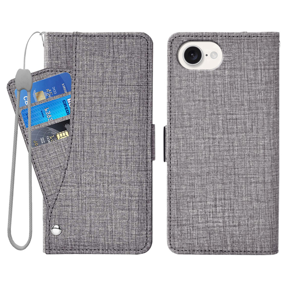 (Grey) For Iphone 17E / 16E Case Jean Cloth Texture Pu Leather Wallet Phone Cover With Rotating Card Slots Grey 6914297386867