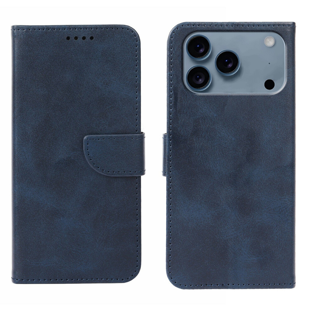 (Blue) For Iphone 17 Pro Case Wallet Stand Magnetic Clasp Closure Calf Texture Leather Phone Cover Blue 6914291826086