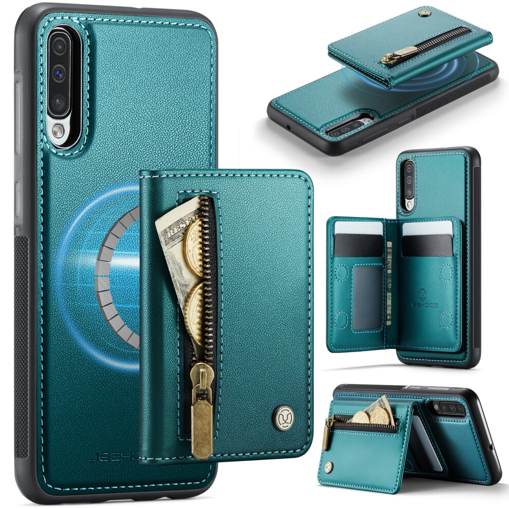 (Blue) Jeehood For Samsung Galaxy A50 Case J12 Magnetic Detachable Zipper Wallet Kickstand Leather Back Cover Magnetic Case Blue 6914296213997