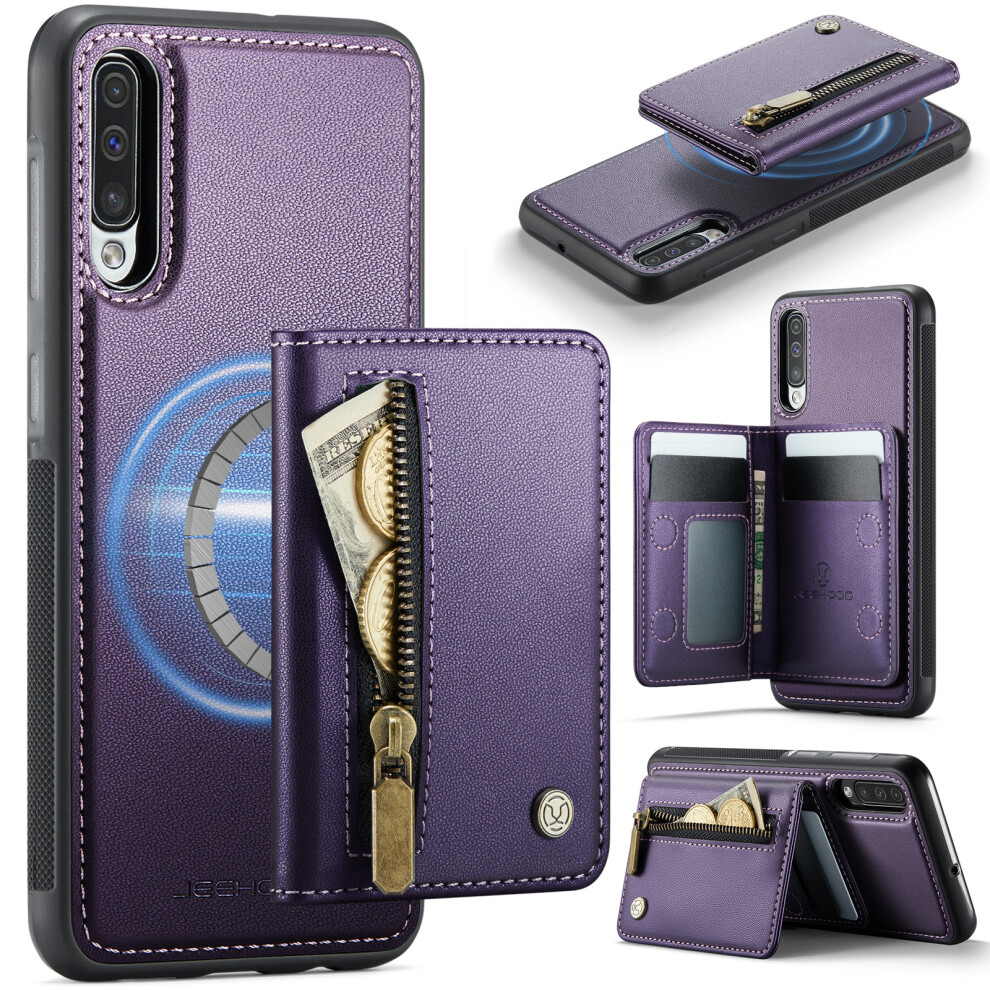 (Purple) Jeehood For Samsung Galaxy A50 Case J12 Magnetic Detachable Zipper Wallet Kickstand Leather Back Cover Magnetic Case Purple 6914294941090