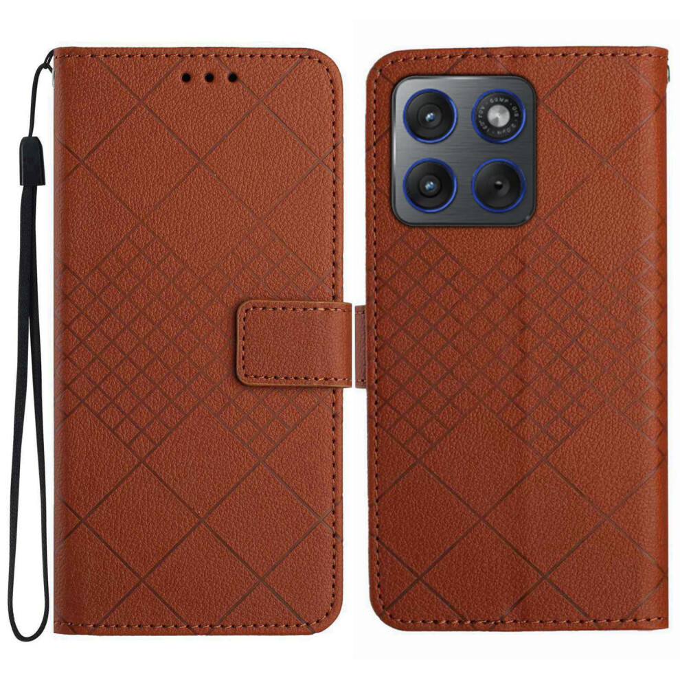 (Brown) For Motorola Edge 70 5G Case Wallet Imprint Pu Leather Flip Folio Phone Cover Brown 6914292638435