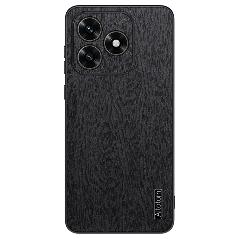 (Black) For Honor X5c 4G Case Wood Texture Pu Leather Coated Pc Tpu Phone Cover Black 6914295155342