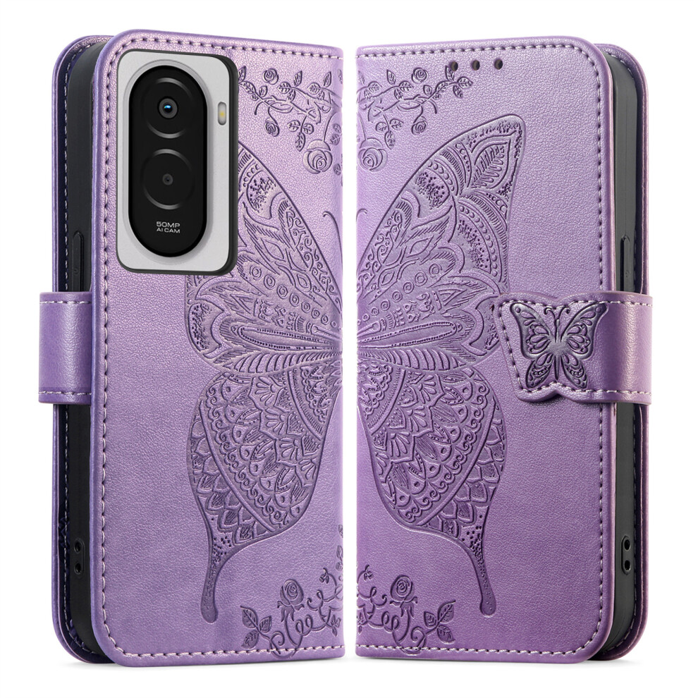 (Light ) For Xiaomi Poco M7 5G Case With Strap Butterfly Pattern Pu Leather Wallet Phone Cover Purple 6914295958691