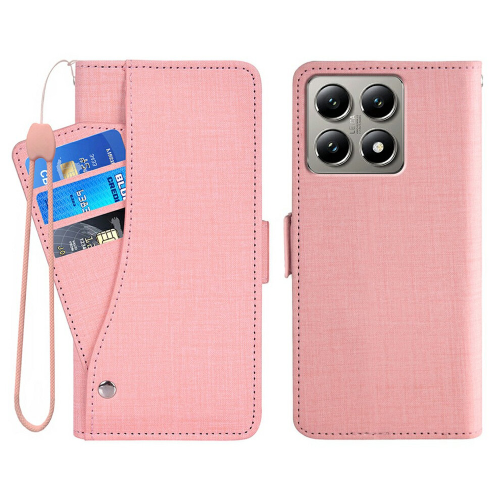 (Pink) For Xiaomi 14T Pro Case Jean Cloth Texture Pu Leather Wallet Phone Cover With Rotating Card Slots Pink 6914298315743