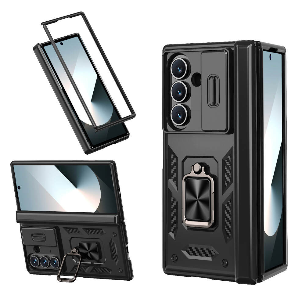 (Black) For Samsung Galaxy Z Fold7 5G Phone Case With Hinge Pc + Tpu Cover With Kickstand And Slide Camera Lid Black 6914298487143