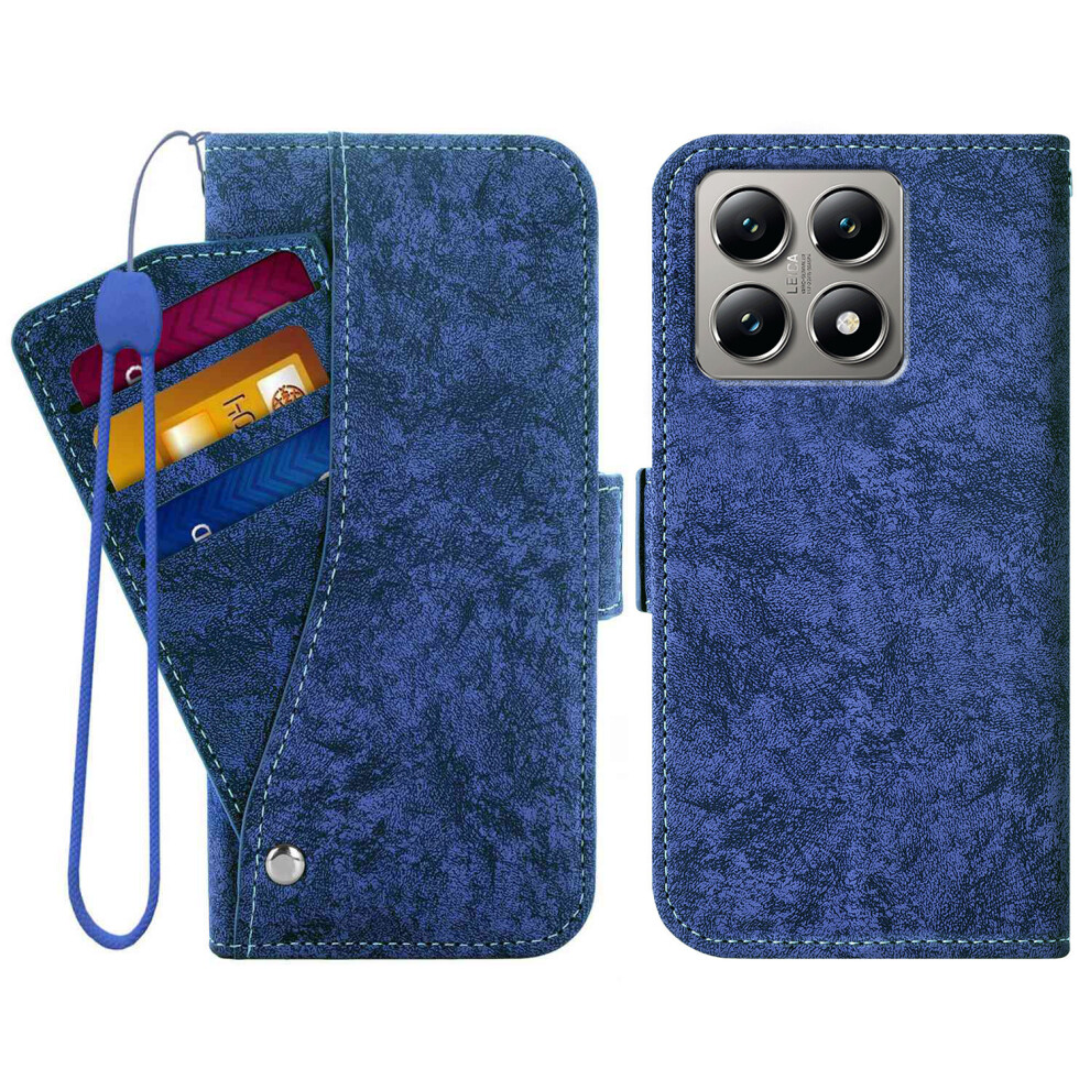 (Blue) For Xiaomi 14T Pro Case Water-Ink Painting Wallet Pu Leathe Phone Cover With Rotating Card Slots Blue 6914291833176