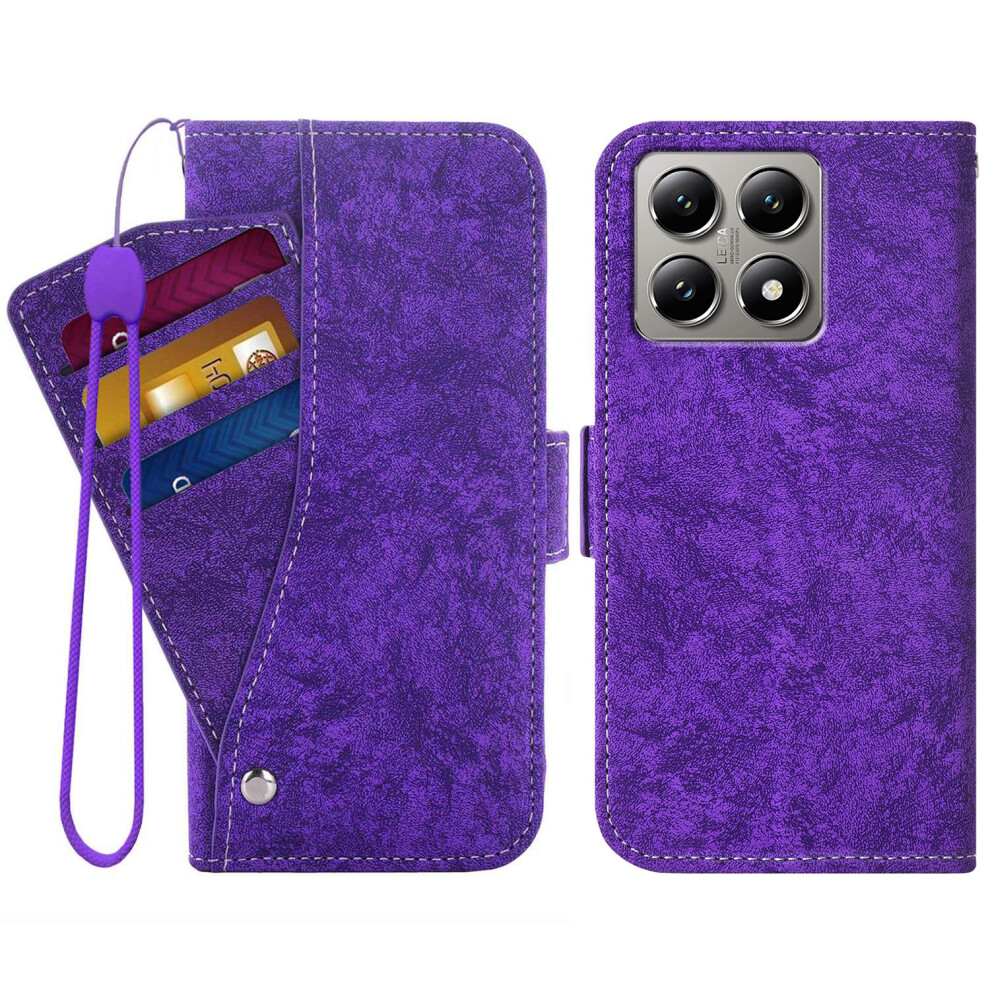 (Purple) For Xiaomi 14T Case Water-Ink Painting Wallet Pu Leathe Phone Cover With Rotating Card Slots Purple 6914296317572