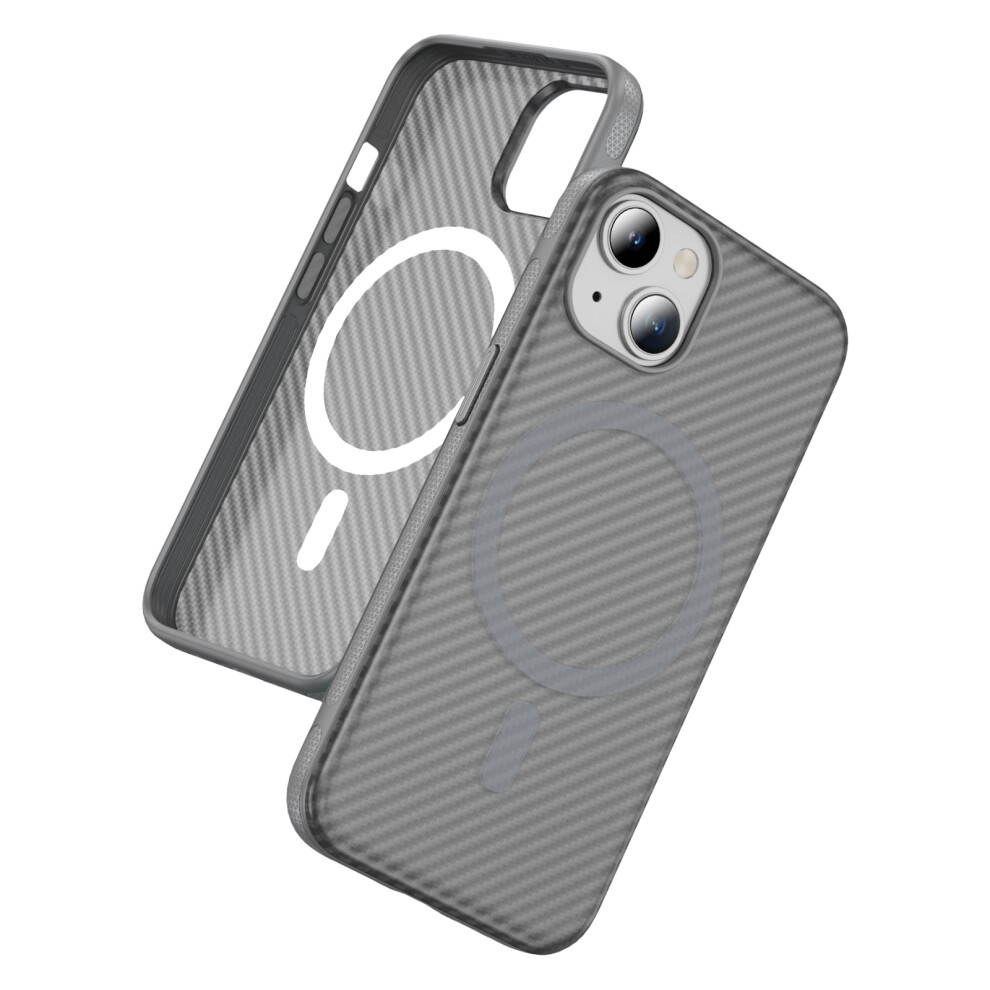 (Bright +Grey) For Iphone 15 Skin-Touch Case Carbon Fiber Texture Pc + Tpu Back Cover Compatible With Magsafe Grey 6914293566683