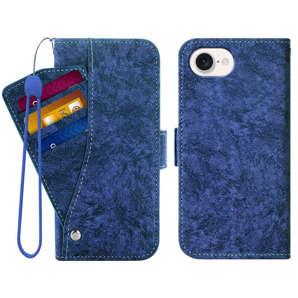 (Blue) For Iphone 17E / 16E Case Water-Ink Painting Wallet Pu Leathe Phone Cover With Rotating Card Slots Blue 6914299139416