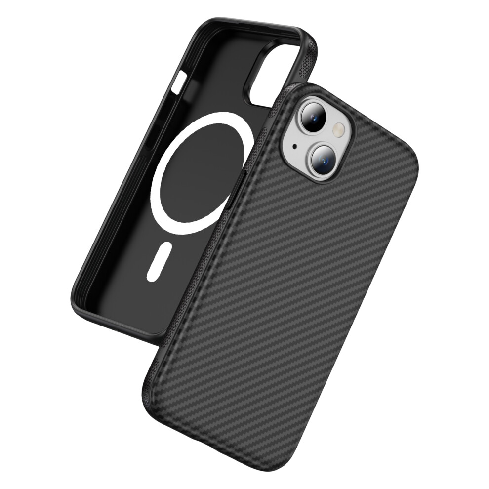 (Black+Black) For Iphone 15 Skin-Touch Case Carbon Fiber Texture Pc + Tpu Back Cover Compatible With Magsafe Black 6914299080268