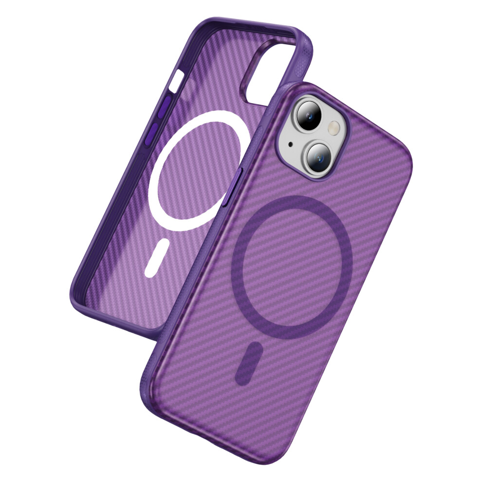 (Bright +Purple) For Iphone 15 Skin-Touch Case Carbon Fiber Texture Pc + Tpu Back Cover Compatible With Magsafe Purple 6914299119685