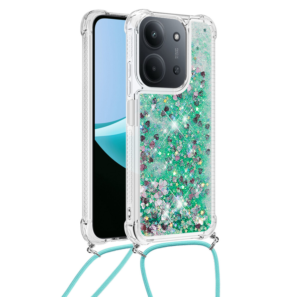 ( / Hearts) For Xiaomi Redmi 15C 4G (Global) (171Mm) Tpu Case Quicksand Phone Cover With Lanyard Green 6914298236833