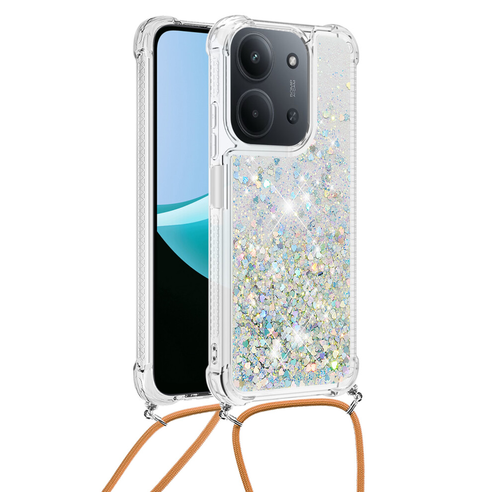( / Hearts) For Xiaomi Redmi 15C 4G (Global) (171Mm) Tpu Case Quicksand Phone Cover With Lanyard Silver 6914295318839