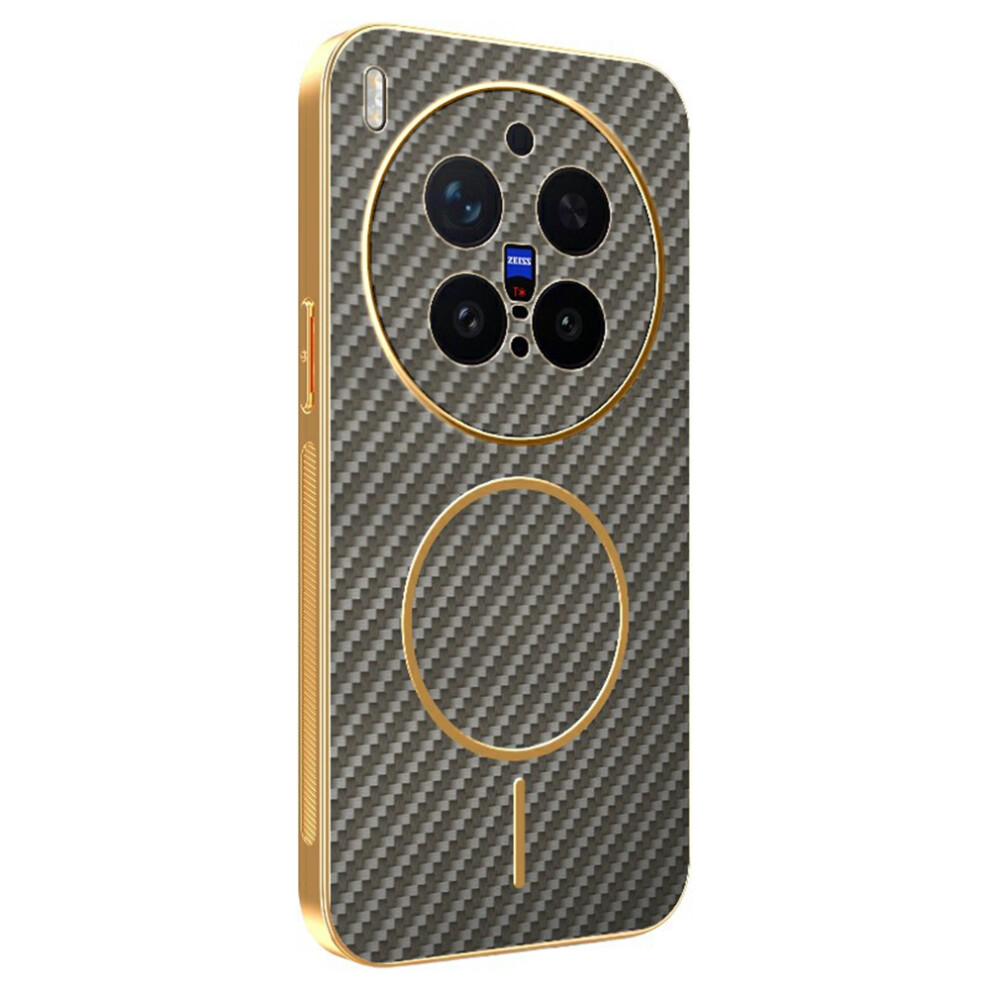 (Coffee) For Vivo X300 Pro 5G Case Carbon Fiber Textured Electroplated Tpu Phone Back Cover Brown 6914292519918
