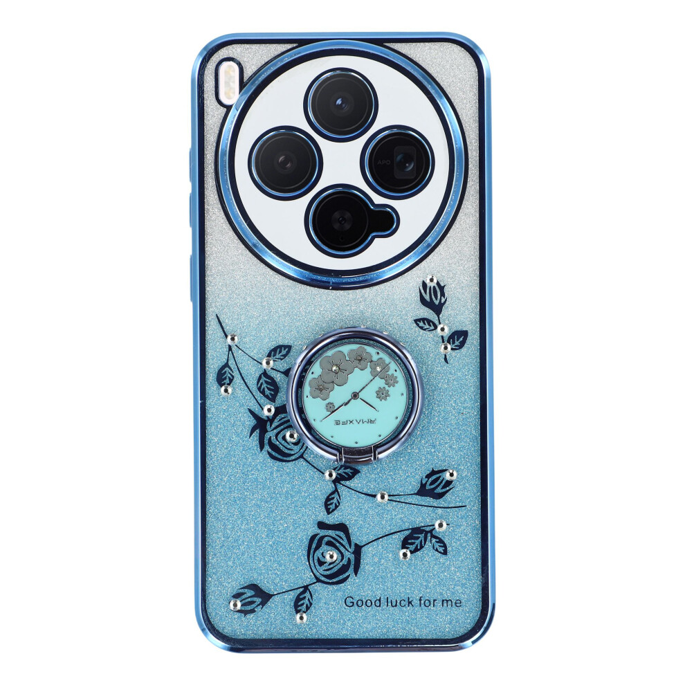(Blue) Kadem For Vivo X300 5G Case Ring Kickstand Tpu Flowers Phone Cover Gradient Glitter Blue 6914293068040