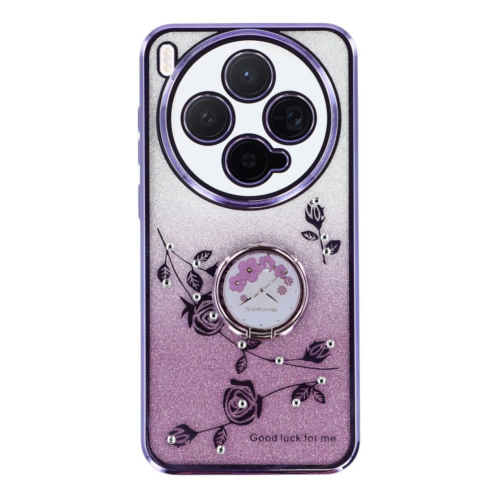 (Purple) Kadem For Vivo X300 5G Case Ring Kickstand Tpu Flowers Phone Cover Gradient Glitter Purple 6914290080892
