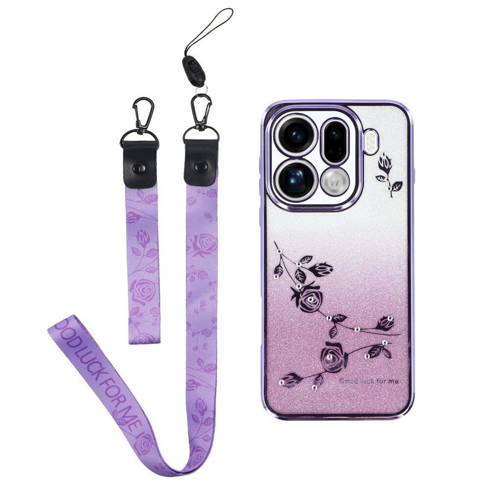 (Purple) Kadem For Oppo Find X9 Pro 5G Case Flower Pattern Tpu Gradient Phone Cover With Lanyards Purple 6914290283804
