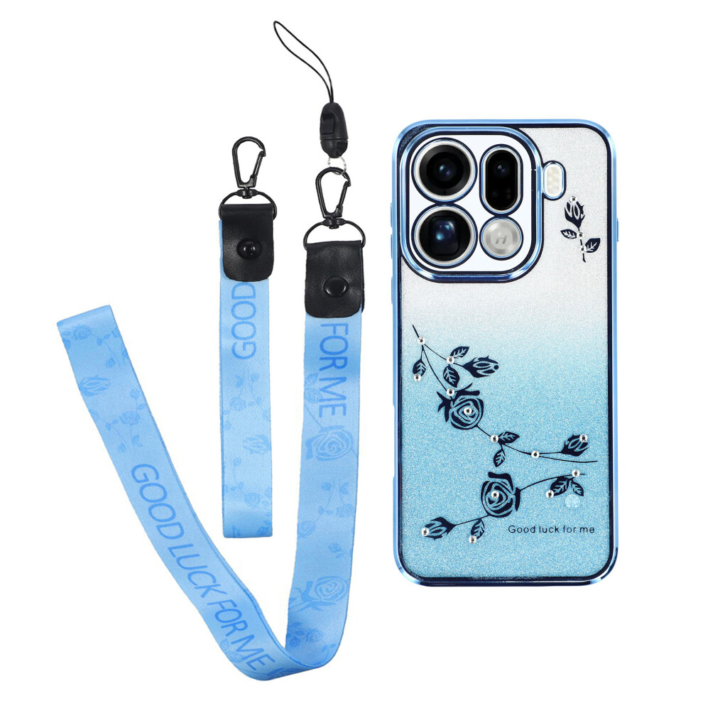 (Blue) Kadem For Oppo Find X9 Pro 5G Case Flower Pattern Tpu Gradient Phone Cover With Lanyards Blue 6914293232298
