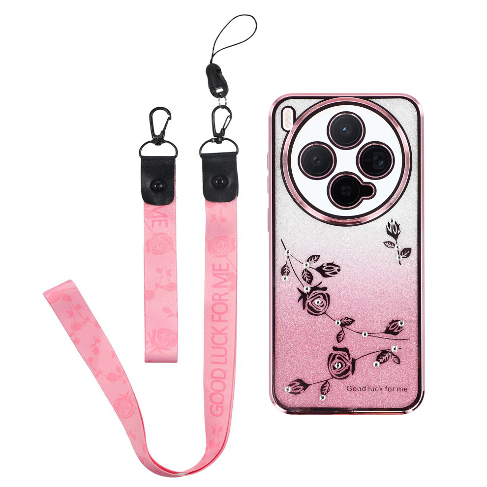(Rose ) Kadem For Vivo X300 5G Case Flower Pattern Tpu Gradient Phone Cover With Lanyards Gold 6914294027817
