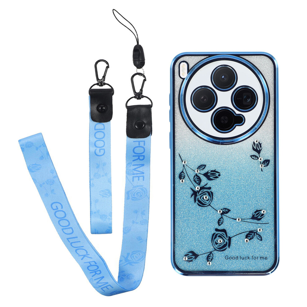 (Blue) Kadem For Vivo X300 5G Case Flower Pattern Tpu Gradient Phone Cover With Lanyards Blue 6914297803753
