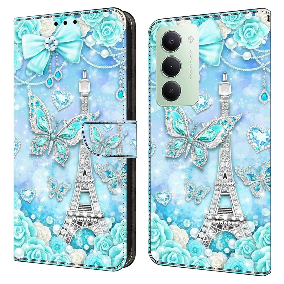 (Butterfly Tower) For Xiaomi Redmi 15 5G (Global) (169Mm) Wallet Case Pattern Printing Stand Leather Flip Phone Cover Cobalt 6914299685371