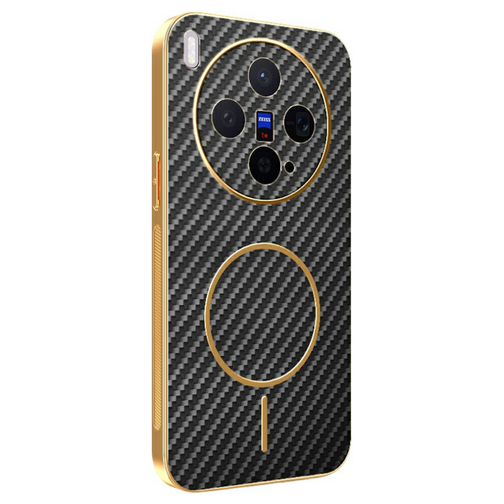 (Black) For Vivo X300 5G Case Carbon Fiber Textured Electroplated Tpu Phone Back Cover Black 6914291959265