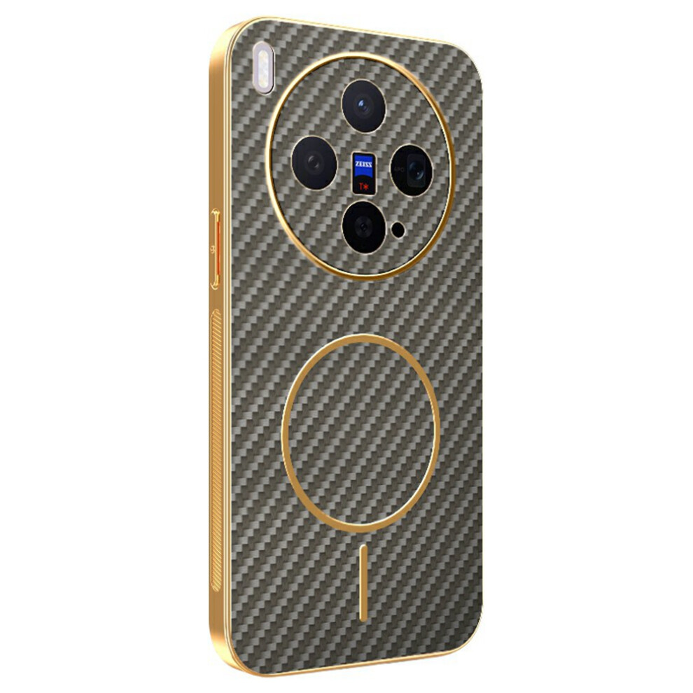 (Coffee) For Vivo X300 5G Case Carbon Fiber Textured Electroplated Tpu Phone Back Cover Brown 6914290236350