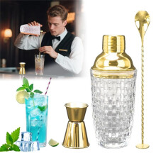 Cocktail Shaker 400 Ml, Cocktail Mixer, Shaker Stainless Steel Cocktails - Glass Cocktail Shaker Woven Pattern