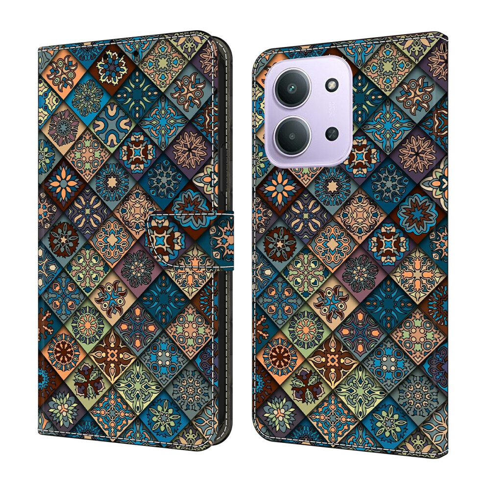 ( Floral) Wallet Case For Xiaomi Redmi 15C 5G (Eu) (173Mm) / 4G (Eu) (173Mm) / Poco C85 4G (173Mm) Pattern Printing Stand Leat Blue 6914293164735