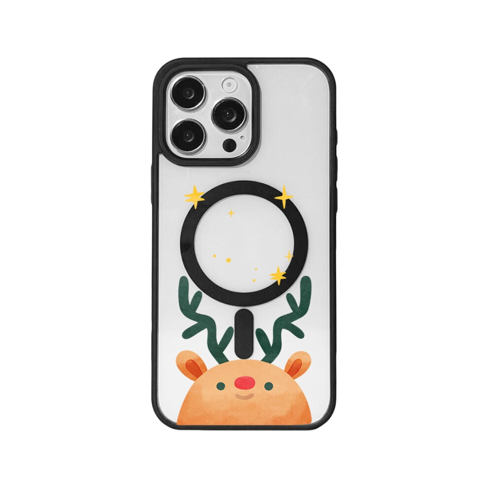 (Deer Head) Eycase For Iphone 15 Pro Christmas Series Magnetic Case Pattern Print Tpu + Acrylic Cover Compatible With Magsafe 6914297026985