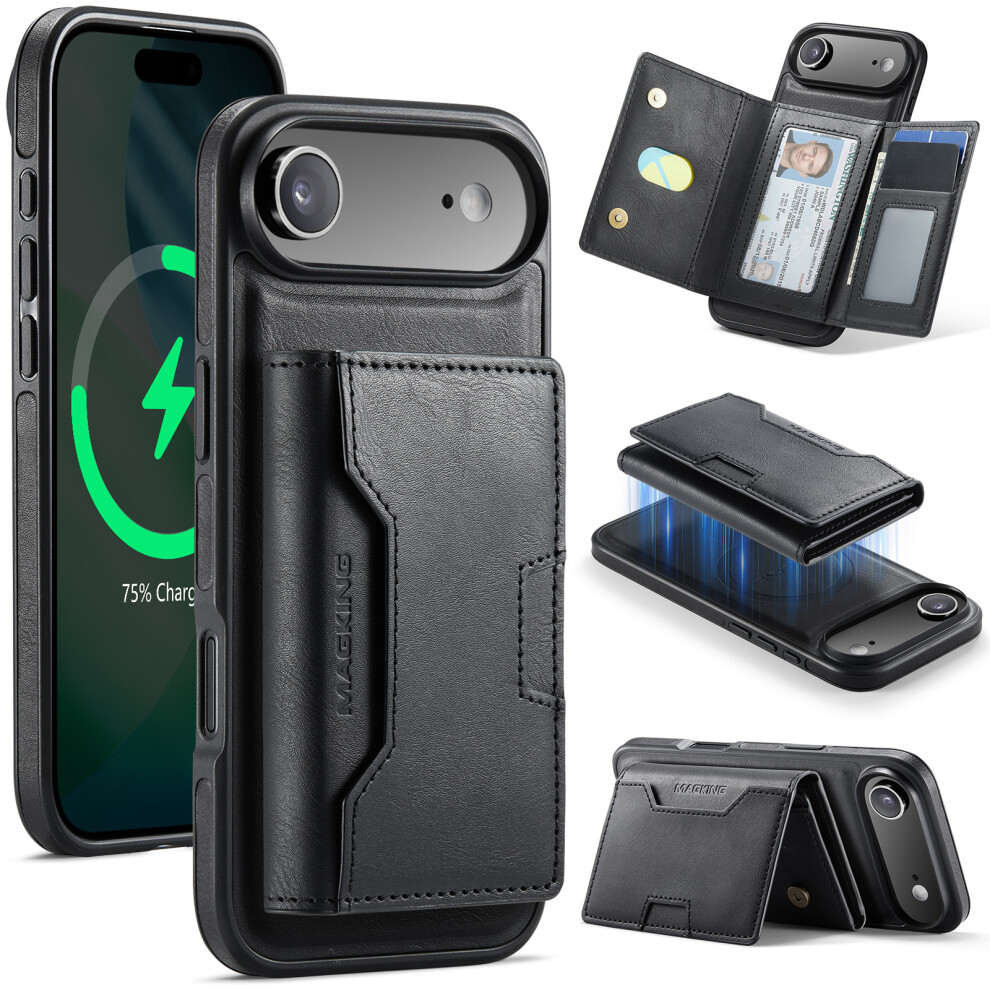 (Black) Magking K4 Series For Iphone Air Case Compatible With Magsafe Detachable Wallet Pu Tpu Pc Phone Cover Black 6914295422000