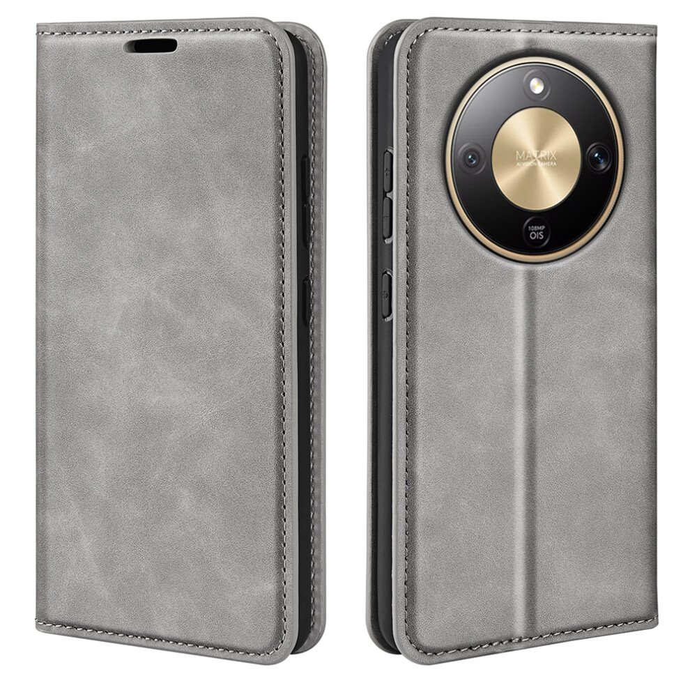 (Grey) For Honor Magic8 Lite 5G / X9d 5G / X70 5G Case Skin Touch Leather Wallet Phone Cover Grey 6914291087357