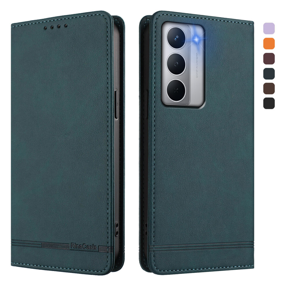 (Dark ) For Realme Narzo 80X 5G Case Rinacasis Rc23 Rfid Blocking Wallet Stand Pu Leather Phone Cover Green 6914295353663