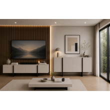 Modern Living Room Furniture Set Beige Black Sideboard Cabinet TV Unit Kiznie