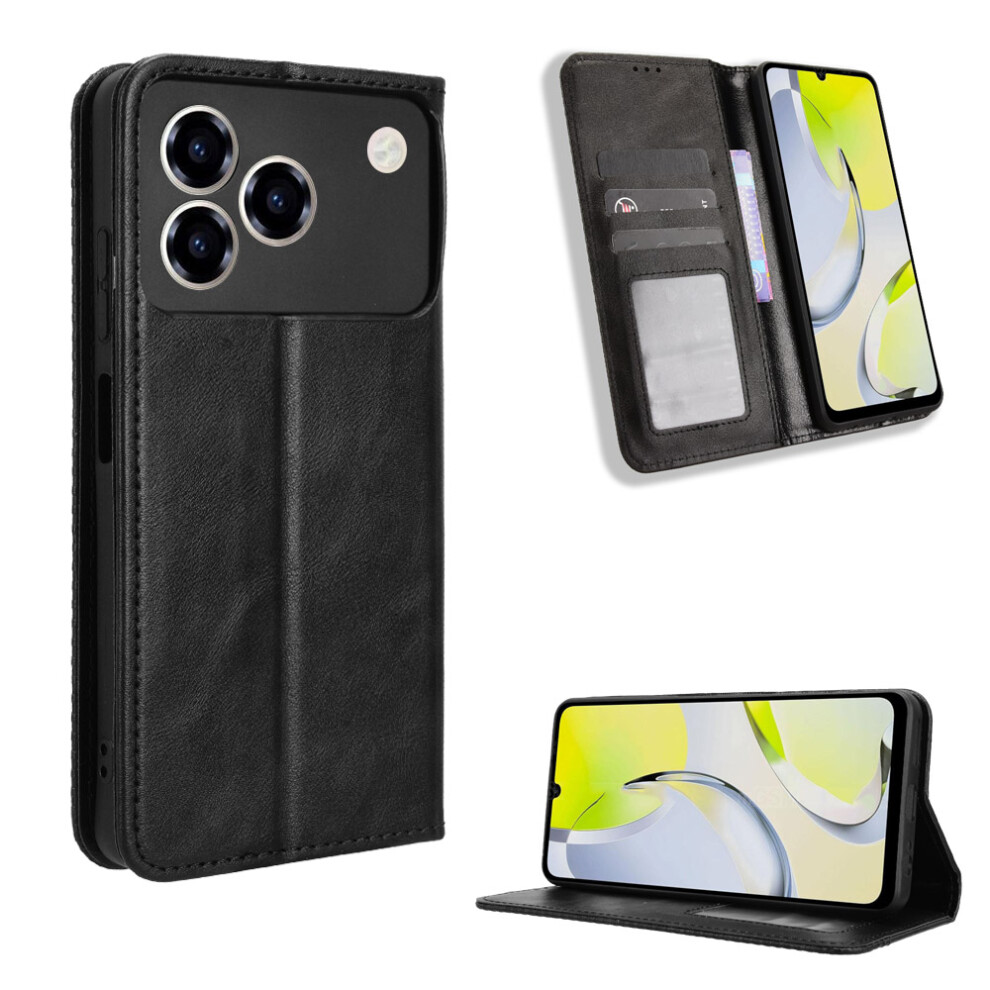 (Black) For Zte Blade A76 4G Leather Case Wallet Stand Retro Texture Phone Cover Black 6914298943649