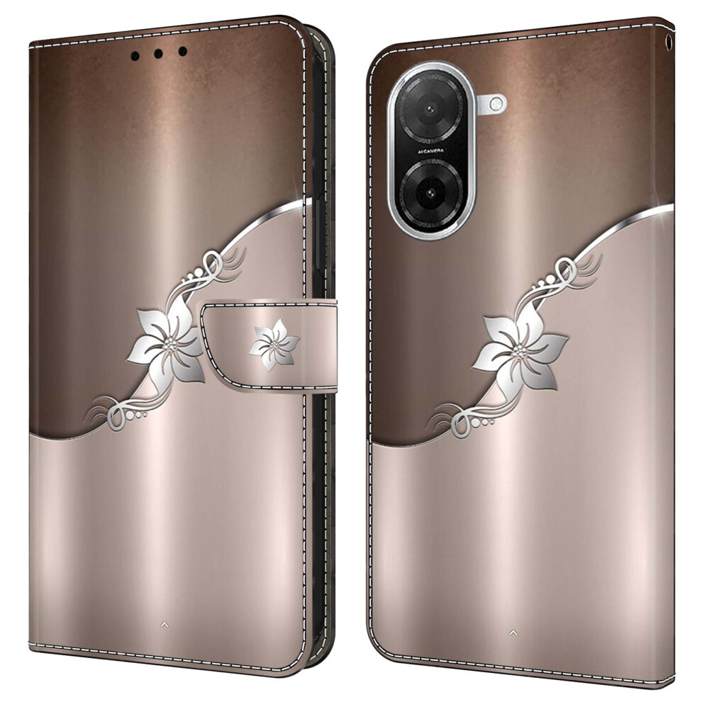 ( Flower) For Xiaomi Redmi A5 4G (171.7Mm) / Poco C71 4G Case Magnetic Clasp 3D Pattern Leather Wallet Phone Cover Silver 6914290530014