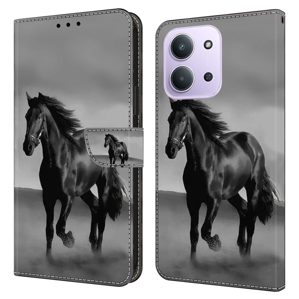 ( Horse) Phone Case For Xiaomi Redmi 15C 5G (Eu) (173Mm) / 4G (Eu) (173Mm) / Poco C85 4G (173Mm) Magnetic Clasp 3D Pattern Le Black 6914292059483