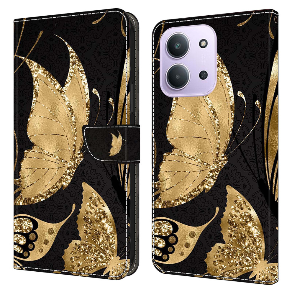 ( Butterfly) For Xiaomi Redmi 15C 4G (Global) (171Mm) / Poco C85 4G (171Mm) Case Magnetic Clasp 3D Pattern Leather Wallet Phone Cov Golden 6914296161908