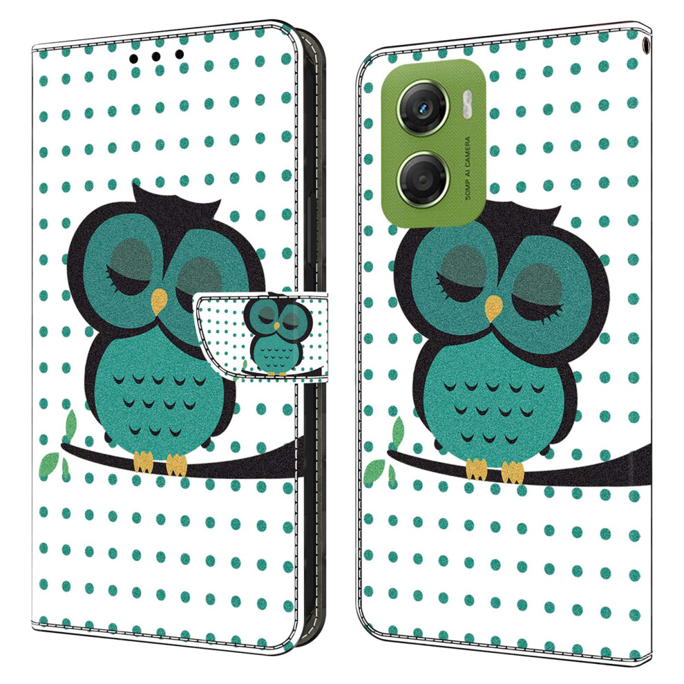 (Sleeping Owl) For Motorola Moto G06 Power 4G / G06 4G Case Magnetic Clasp 3D Pattern Leather Wallet Phone Cover 6914293202376