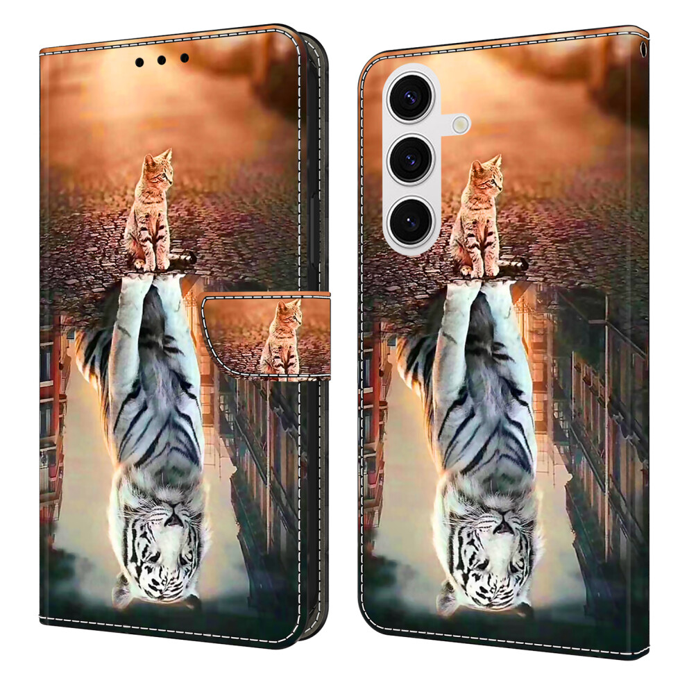 (Cat And Tiger) For Samsung Galaxy S26+ Case Magnetic Clasp 3D Pattern Leather Wallet Phone Cover 6914295579728